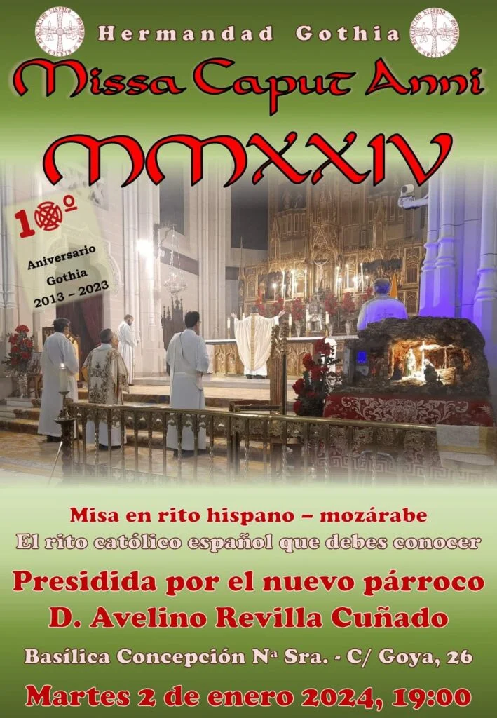 Cartel de la celebración de la Misa en Rito Hispano Mozárabe en Madrid el 2 de enero de 2024